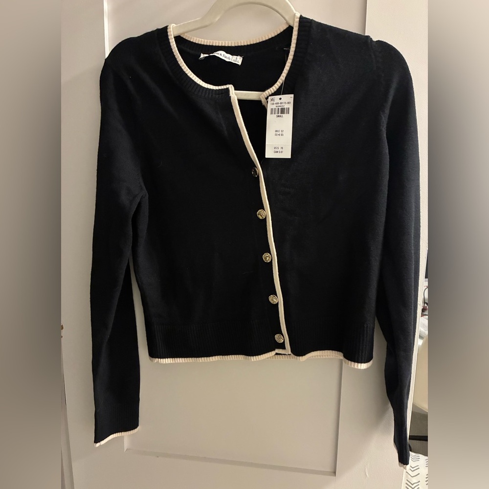 Abercrombie & Fitch Black Cardigan with White Trim
